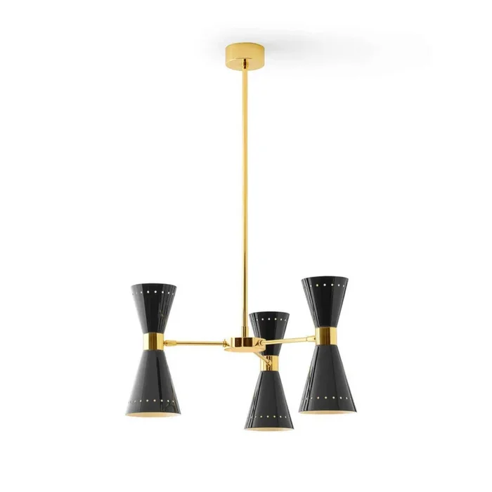 Lámpara colgante Stilnovo Megafono, negra, longitud 54 cm, 6 luces.