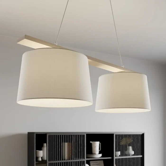 Lámpara colgante Suecia, blanco antiguo/blanco, textil, madera, 2 luces