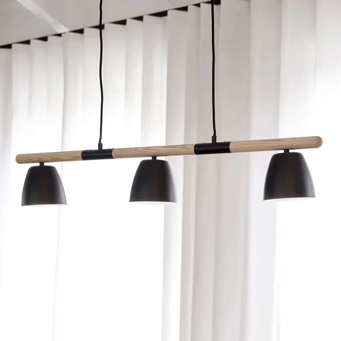 Lámpara colgante Theo, 3 luces, madera de fresno