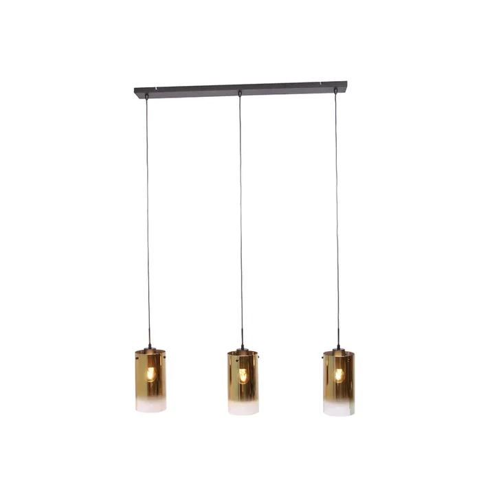 Lámpara colgante Ventotto, negro/oro, longitud 105 cm, 3 luces de cristal