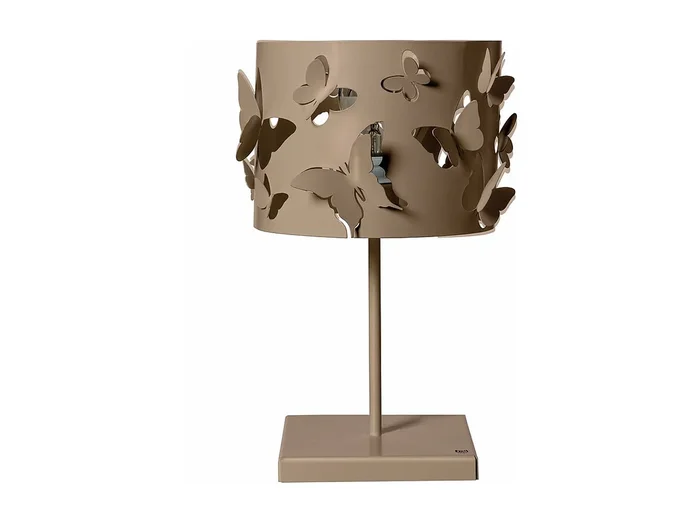 Lámpara de mesa Farfallosa 20x20x37,2 cm de hierro perforado con mariposas en relieve Efecto de luz decorativa Casquillo E27 Made in Italy Beige