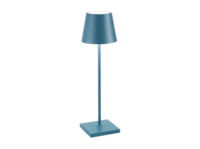 Lámpara de mesa LED recargable y regulable Poldina Pro Blu Avio con duración de batería de hasta 12 horas. Para uso exterior IP65