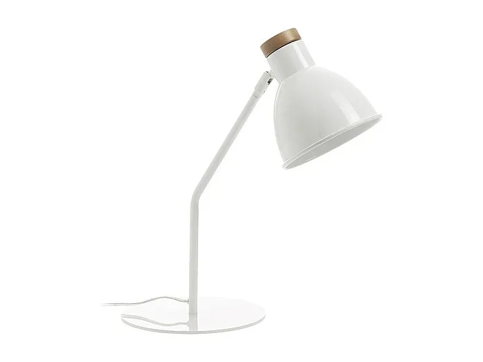 Lámpara de mesa VALAN estilo clásico y moderno – Alt. 35 cm – E27 60W – IP20 – 350º – cable 1,5 metros – on&off – acero y madera – blanco