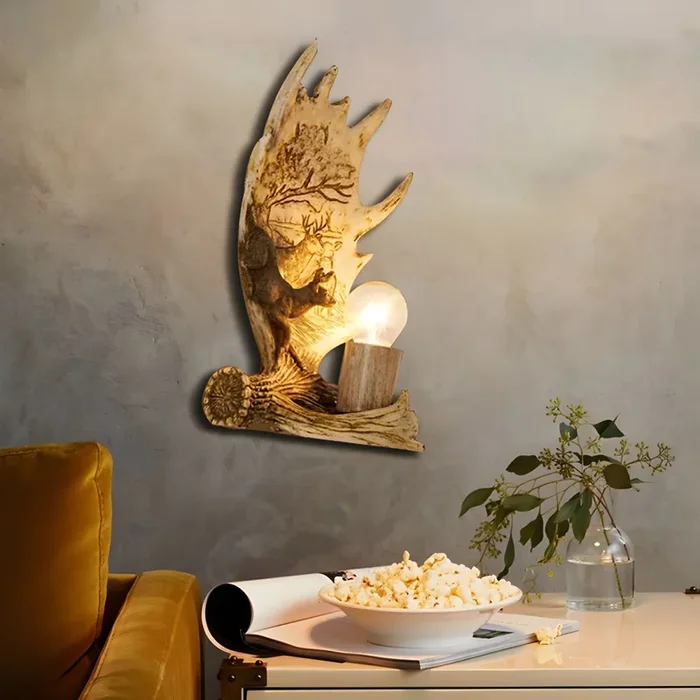 Lámpara de pared de mármol ligero estilo moderno con cilindro de bronce y alce, para comedor