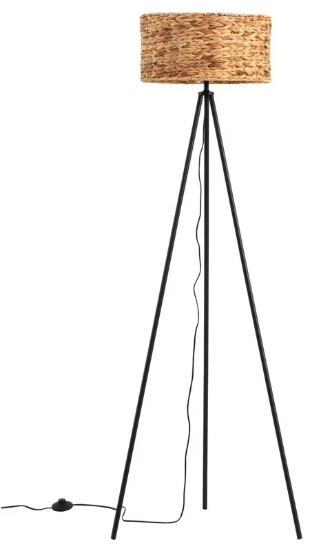 Lámpara de pie de fibra natural con base de metal