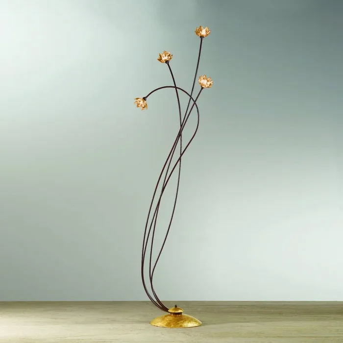 Lámpara de pie Fiorella, ámbar, metal/cristal, 4 luces