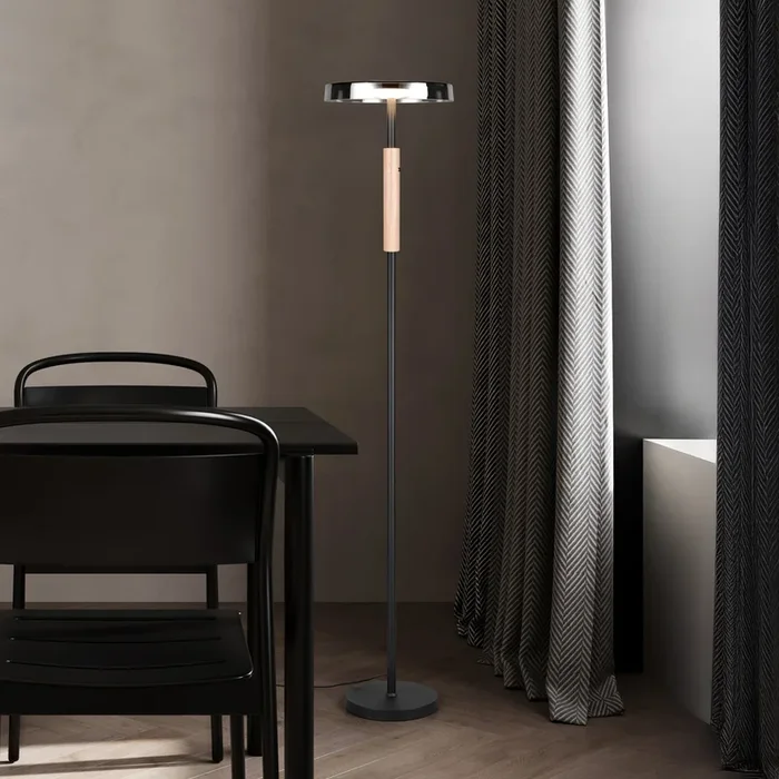 Lámpara de pie LED Celeste cromo/madera 160 cm cristal/metal Touchdim