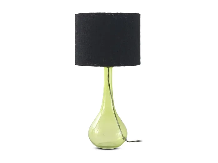Lámpara de sobremesa cristal verde con tulipa de algodón negra