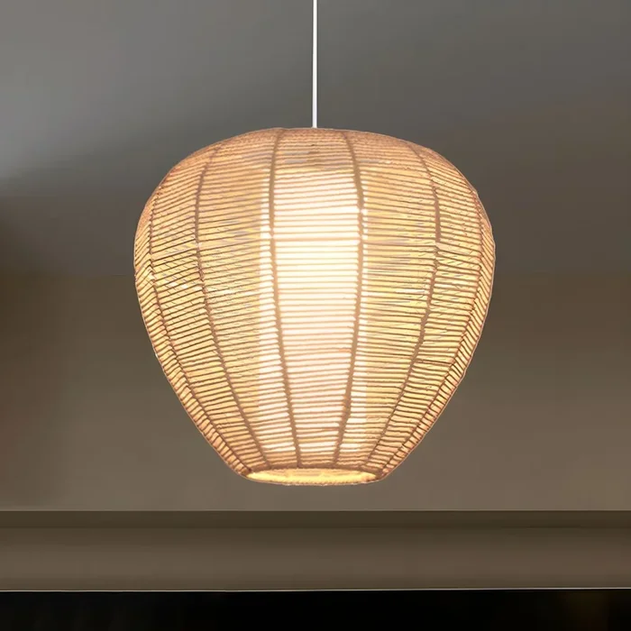 Lámpara de techo en forma de lágrima de cuerda moderna con 1 bombilla colgante de madera para sala de estar