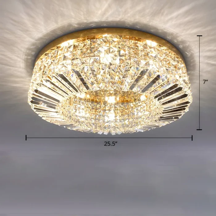 Lámpara de Techo Redonda de Cristal Claro Luminaria de Techo Contemporánea para Dormitorio – 110 A 120 V Dorado 64,77 cm