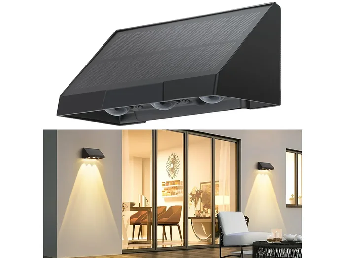 Lámparas solares NETTLIFE para exteriores – Aplique solar de pared para exteriores luces LED de pared para exteriores blanco cálido de 3000 K 2 modos