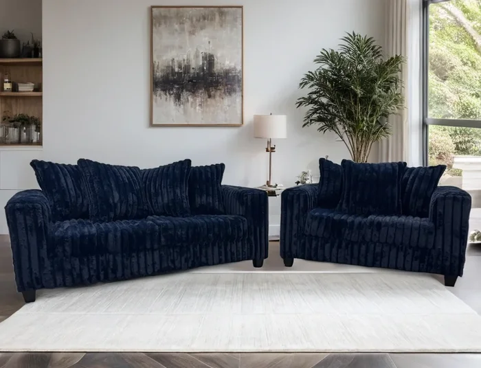 Larce Navy Blue Sofa & Loveseat