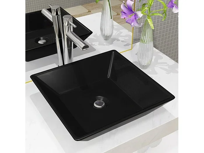 Lavabo Cuadrado de Cerámica Negro 41,5 x 41,5 x 12 cm
