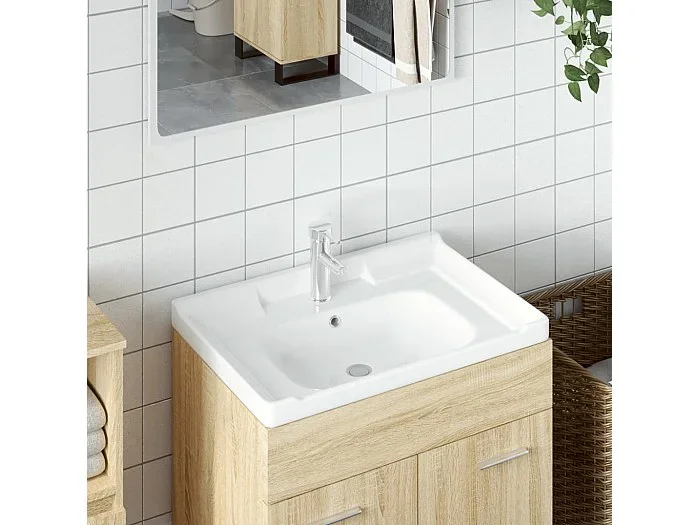 Lavabo de baño blanco 61x48x23cm rectangular cerámico