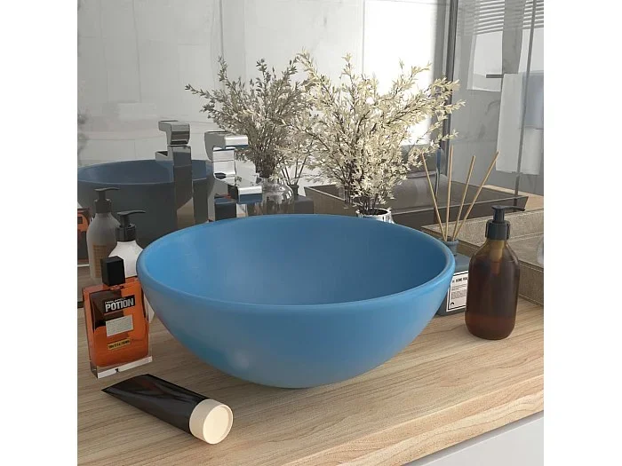Lavabo de baño redondo Azul claro mate 32,5x14cm Cerámica