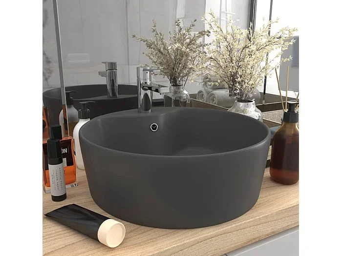 Lavabo de lujo con rebosadero Gris oscuro mate 36x13cm Cerámica
