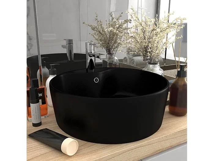 Lavabo de lujo con rebosadero Negro mate 36×13 cm Cerámica