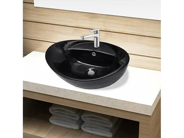 Lavabo ovalado con rebosadero/grifo cerámico para baño