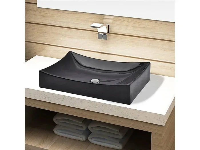 Lavabo rectangular de cerámica Negro para baño