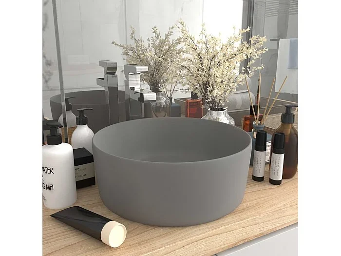Lavabo redondo de lujo Gris claro mate 40×15 cm Cerámica