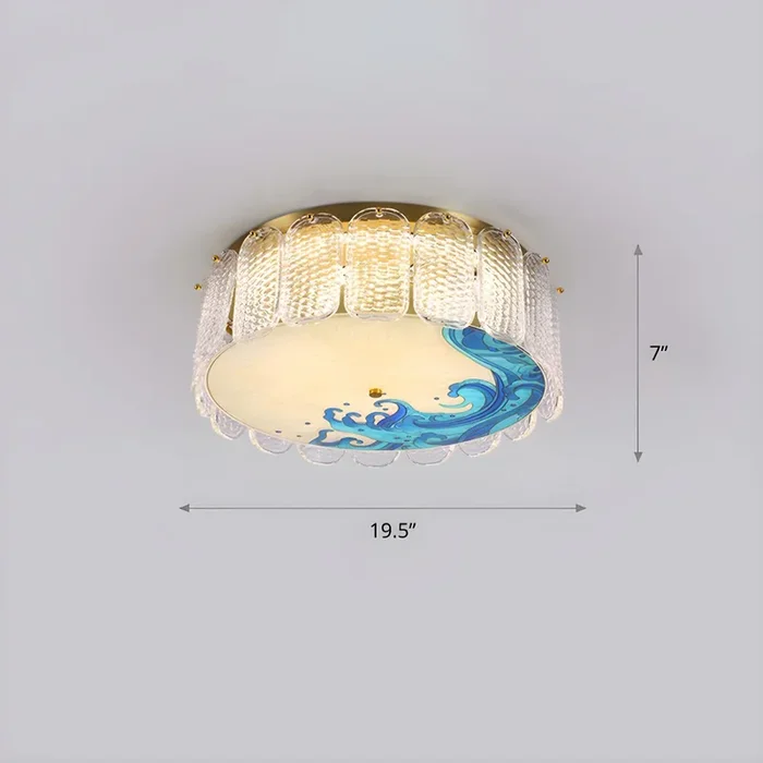 LED Luminaria de Techo de Tambor en Dorado Estilo Moderno Luz de Techo de Cristal para Habitación – 110 A 120 V Dorado Ondulado