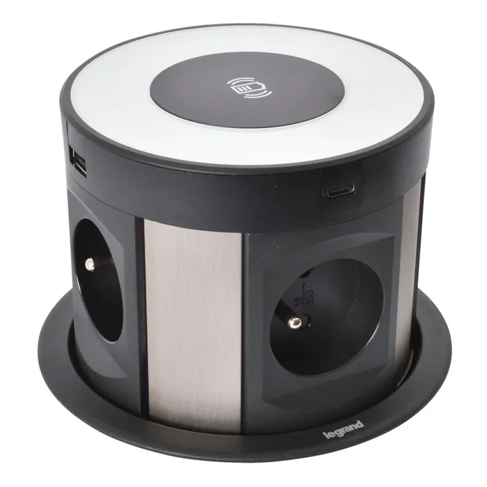 Legrand 654981 – Columna tomacorrientes para mesa 4x230V + 2xUSB-A + 2xUSB-C + wireless charging