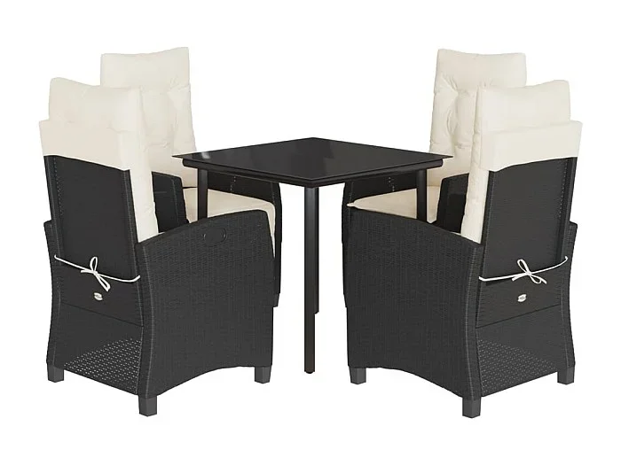 Léonard Set de muebles jardín 5 pzas con cojines ratán sintético negro