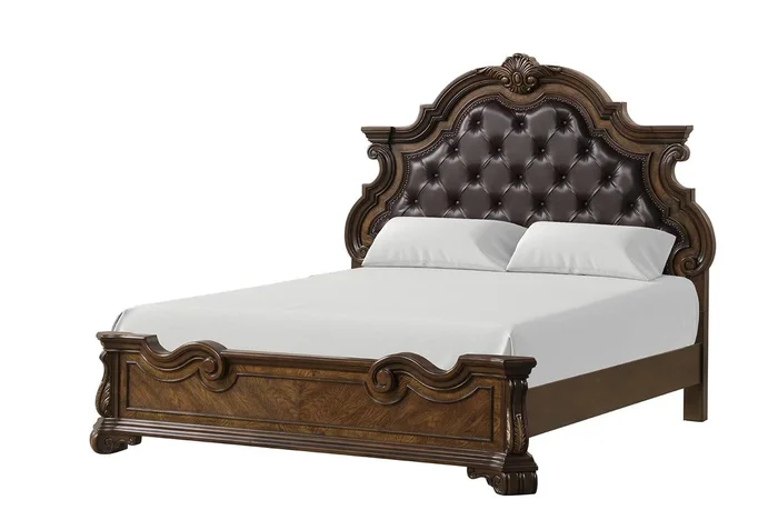 Leovanni Dark Brown Bombay Tufted Queen Bed