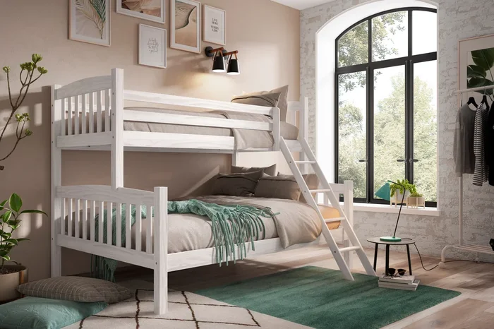Litera Infantil De Matrimonio Triple De Madera Maciza – Venprodin – 190×90/190×135 – Color Blanco