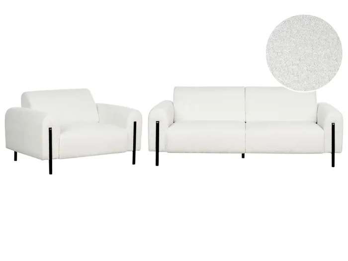 Living Room Set 4 Seater ASKIM Boucle White