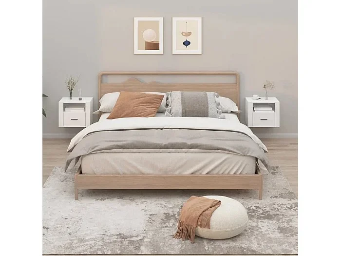 Lote de 2 Mesitas de noche de pared blanco brillante 50x36x40 cm ES52299