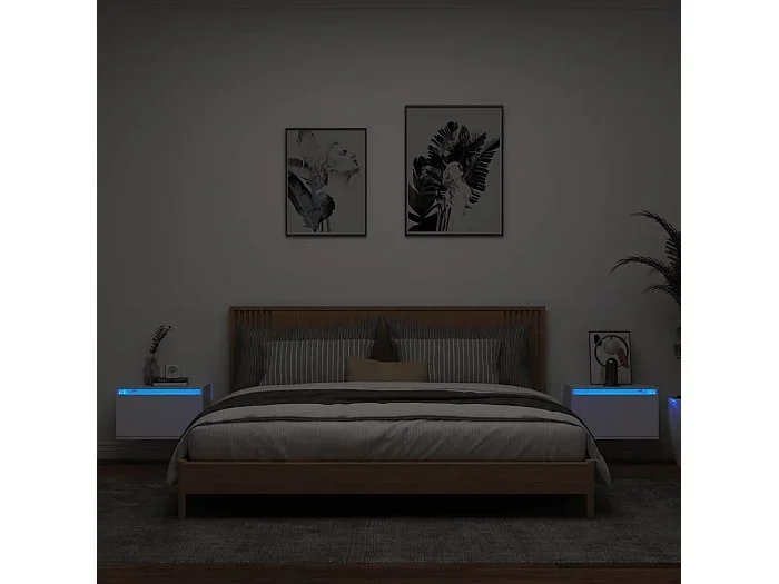 Lote de 2 Mesitas de noche de pared con luces LED blanco ES76032
