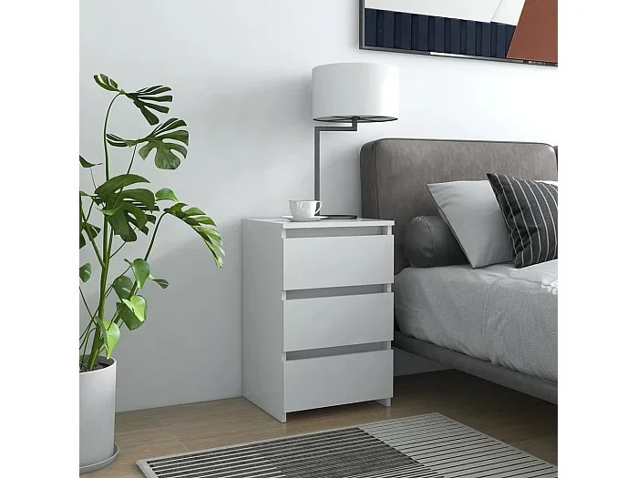 Lote de 2 Mesitas de noche madera contrachapada blanco 40x35x62,5cm ES94942