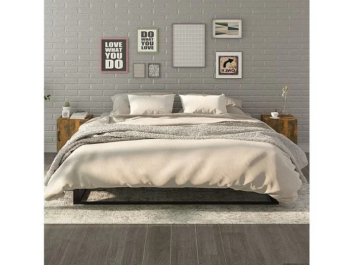 Lote de 2 Mesitas de noche madera contrachapada color roble ahumado ES55007