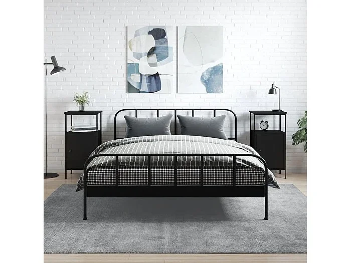 Lote de 2 Mesitas de noche madera de ingeniería negro 41x31x80 cm ES60727