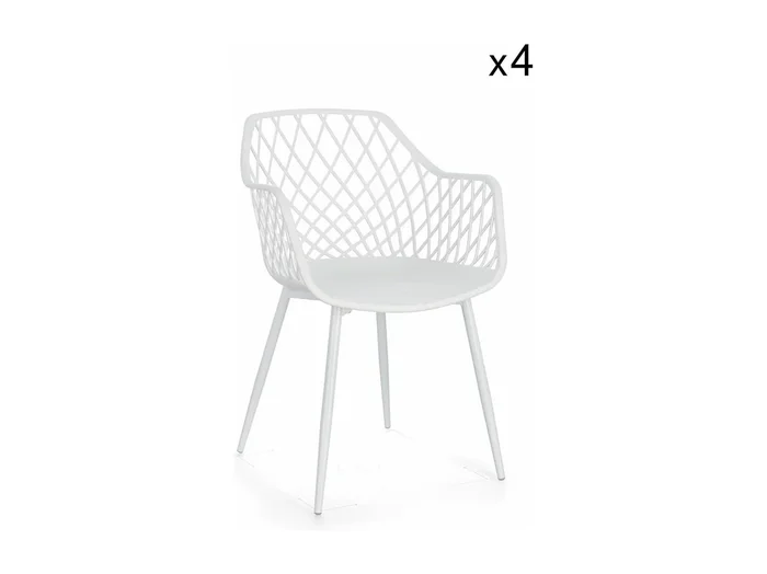Lote de 4 sillas de polipropileno blanco y acero – OPTIK