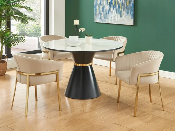 Lote de 6 sillas con reposabrazos de terciopelo y metal dorado – Beige – ZAOVA de Pascal MORABITO