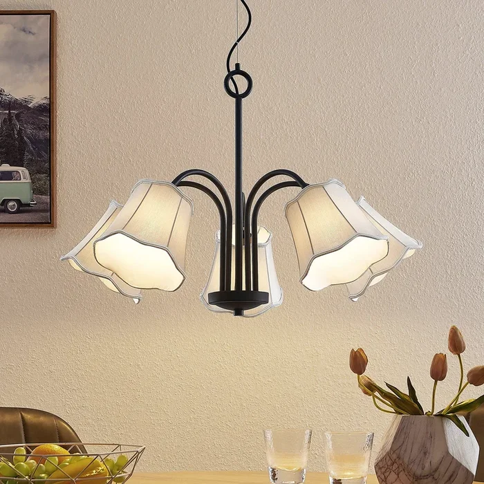 Lucande Binta lámpara colgante 5 luces, gris plata