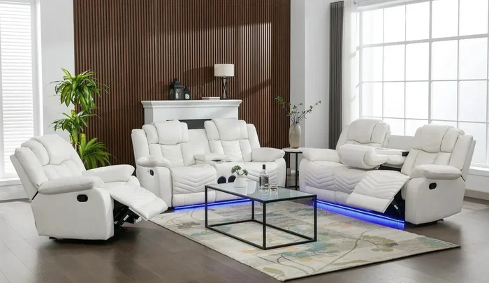 Lucky Charm White Reclining Living Room Set