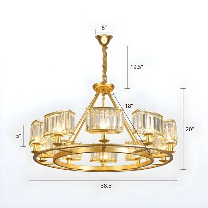 Luminaria de Araña Dorada Contemporánea Iluminación Pendiente Metálica Cónica con Pantalla Rectangular de Cristal Claro – 220 A 240 V 10 Dorado