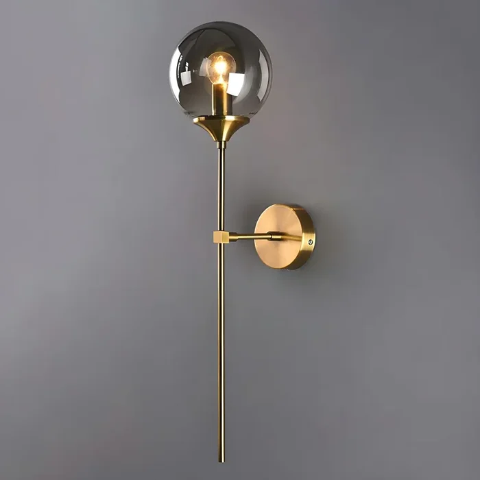 Luz de Pared de Metal con Sombra de Vidrio de Globo 1 Cabeza Aplique de Pared Posmoderno para Cuarto – 220 A 240 V Gris Humo