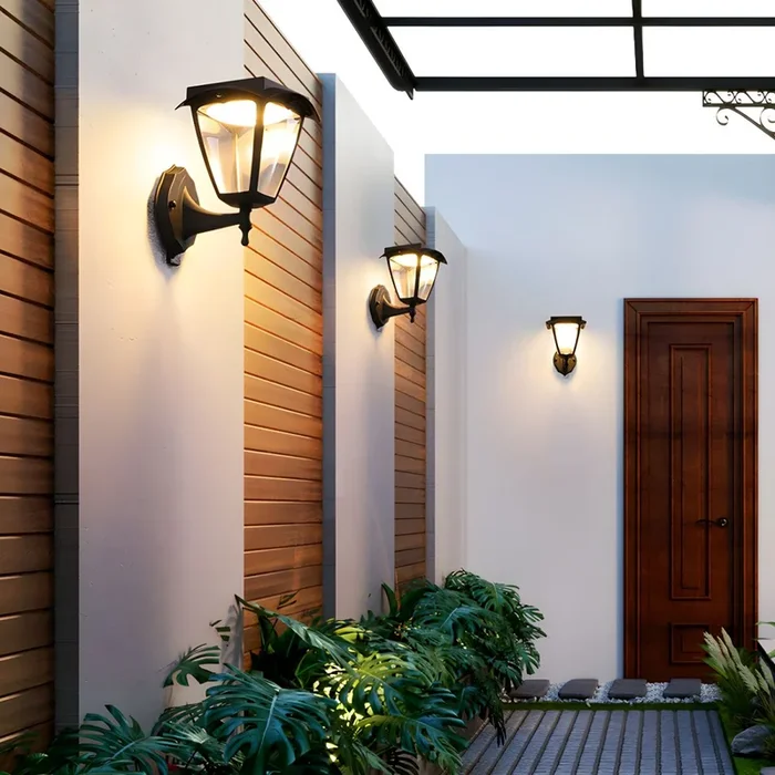 Luz de Pared de Solar Tradicional de Farol LED Luminaria de Pared de Metal en Negro – Negro Solar