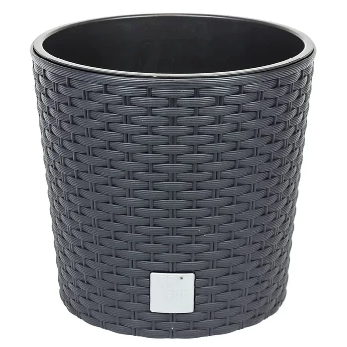 Maceta Redonda 8,7 Litros Rato Con Cubilete Para Plantar En Color Antracita 25 X 25 X 22,4 Cm