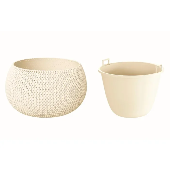 Maceta Redonda Con Deposito Splofy Bowl De Plastico En Color Crema 14,4 (Largo) X 14,4 (Ancho) X 11 (Altura) Cm