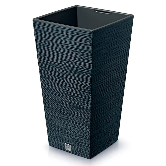 Macetero color antracita, con depósito, colección FURU, de 34,5 x 34,5 x 66 cm, capacidad de 24 L.