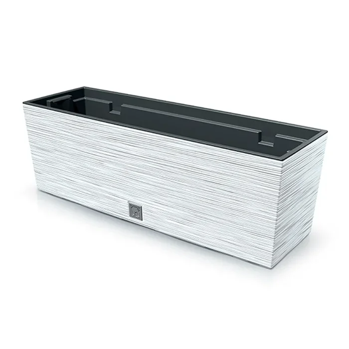 Macetero color blanco, con depósito, colección FURU, de 58 x 18 x 19,5 cm, capacidad de 12 L.