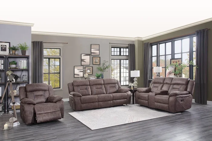 Madrone Reclining Brown Leather Living Room Set
