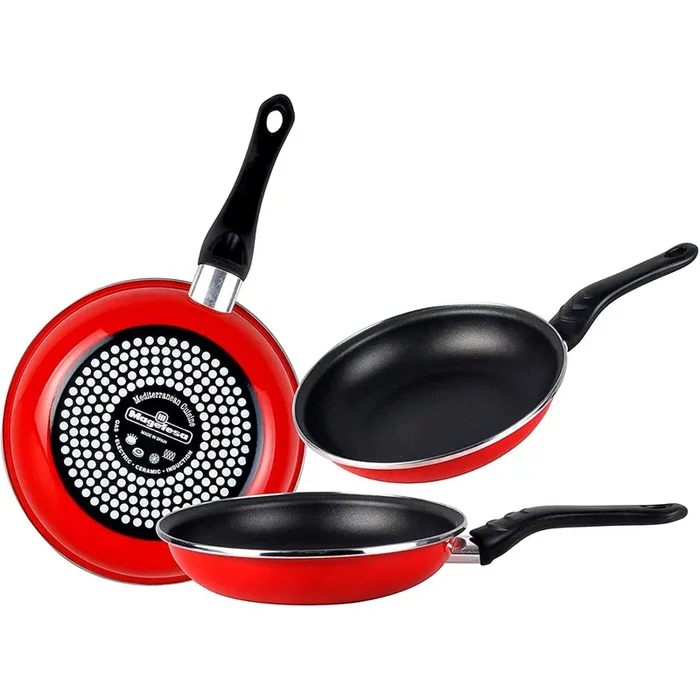 Magefesa Praga Juego 3 Sartenes 18-20-24cm, Inducción, Antiadherente Bicapa libre de PFOA, Acero Vitrificado, , Rojo