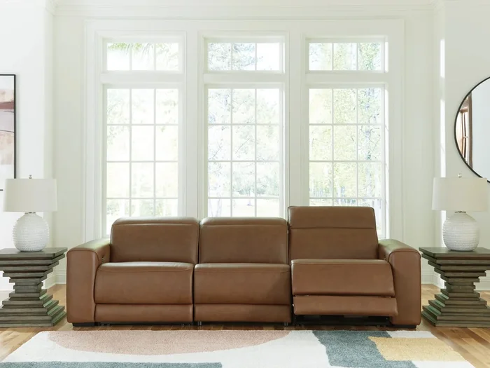 Magic Man Caramel 3-Piece Dual Power Leather Reclining Modular Sectional Sofa