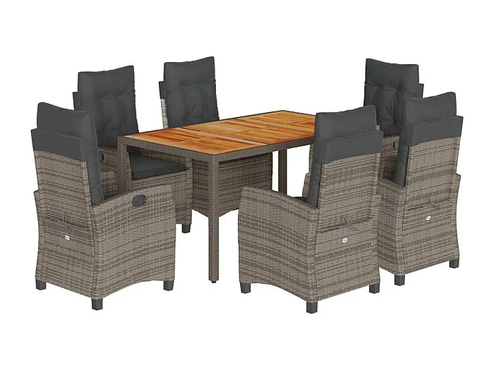 Magnir Set comedor jardín 7 pzas y cojines ratán sintético gris